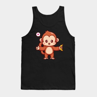 Cute Monkey Holding Banana Cartoon Tank Top